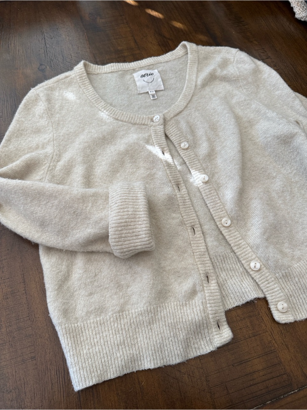 aerie Cream Button-Front Cardigan
